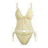 Beach Tankini Swimsuit Solid Color Lace Ruffle Tied High Cut Vacation Swimwear Set - Jaune clair XL | US 10