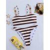 Beach Tankini Swimsuit Striped Print Ring Strap High Cut Briefs Swimwear Set - marron foncé M | US 6