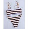 Beach Tankini Swimsuit Striped Print Ring Strap High Cut Briefs Swimwear Set - marron foncé M | US 6