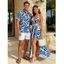 Vacation Couple Outfit Abstract Leaf Print Lace Hollow Out Skort Romper and Shirt Set - Bleu Marine S | US 4