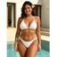Vacation Bikini Swimsuit Solid Color Jacquard Textured Tied High Cut Briefs Open Back Halter Swimwear Set - Blanc L | US 8-10