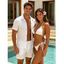 Vacation Couple Outfit Solid Color Textured Jacquard Tied Halter Bikini Swimsuit and Knitted Shirt Set - Blanc S | US 4