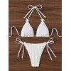 Vacation Couple Outfit Solid Color Textured Jacquard Tied Halter Bikini Swimsuit and Knitted Shirt Set - Blanc S | US 4