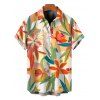 Hawaiian Couple Outfit Solid Color Lace Ruffle Tied High Cut Tankini Swimsuit and Colorblock Floral Leaf Print Shirt Set - LIGHT YELLOW S | US 4