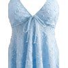 Hawaiian Couple Outfit Solid Color Jacquard Lace Tied Halter Swimsuit and Lily Floral Shell Print Shirt Set - POWDER BLUE S | US 4