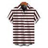 Vintage Couple Outfit Striped Print Ring Strap High Cut Briefs Tankini Swimsuit and Shirt Set - DEEP BROWN S | US 4