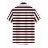 Vintage Couple Outfit Striped Print Ring Strap High Cut Briefs Tankini Swimsuit and Shirt Set - DEEP BROWN S | US 4