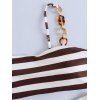 Vintage Couple Outfit Striped Print Ring Strap High Cut Briefs Tankini Swimsuit and Shirt Set - DEEP BROWN S | US 4