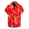 Vacation Couple Outfit Colorblock Flame Print Cinched Dual Strap Tankini Swimsuit and Shirt Set - ORANGE S | US 4