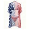 Independence Day Couple Outfit American Flag Star Striped Print Halter 3 pcs Swimsuit with Cover-up and Shirt Set - multicolor A S | US 4