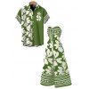 Hawaii Couple Outfit Tribal Hibiscus Floral Print Bowknot Off the Shoulder Jumpsuit and Shirt Set - LIGHT GREEN S | US 4