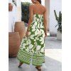 Hawaii Couple Outfit Tribal Hibiscus Floral Print Bowknot Off the Shoulder Jumpsuit and Shirt Set - LIGHT GREEN S | US 4