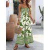 Hawaii Couple Outfit Tribal Hibiscus Floral Print Bowknot Off the Shoulder Jumpsuit and Shirt Set - LIGHT GREEN S | US 4