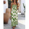 Hawaii Couple Outfit Tribal Hibiscus Floral Print Bowknot Off the Shoulder Jumpsuit and Shirt Set - LIGHT GREEN S | US 4