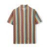 Men's Bohemian Shirt Colorblock Arrow Ethnic Print Button Up Knitted Shirt - multicolor S