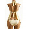 Beach Tankini Swimsuit Solid Color Jacquard Lace Tied High Cut Briefs Halter Swimwear Set - Jaune clair XXL | US 12