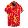Men's Vacation Shirt Colorblock Flame Print Button Up Shirt - Orange 5XL