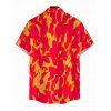 Men's Vacation Shirt Colorblock Flame Print Button Up Shirt - Orange 5XL