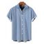 Men's Beach Vacation Shirt Bicolor Striped Print Button Up Shirt - Bleu Marine 5XL