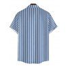 Men's Beach Vacation Shirt Bicolor Striped Print Button Up Shirt - Bleu Marine 5XL