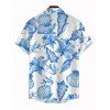 Men's Hawaiian Shirt Lily Floral Shell Print Button Up Vacation Shirt - Bleu Poudre 5XL