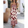 Bohemian Wide Leg Jumpsuit Colorblock Tribal Abstract Floral Print Bowknot Off the Shoulder Jumpsuit - Rouge Vineux XXXXL | US 18