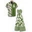 Hawaii Couple Outfit Tribal Hibiscus Floral Print Bowknot Off the Shoulder Jumpsuit and Shirt Set - Vert clair S | US 4