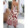 Hawaii Couple Outfit Tribal Hibiscus Floral Print Bowknot Off the Shoulder Jumpsuit and Shirt Set - Rouge Vineux S | US 4