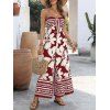 Hawaii Couple Outfit Tribal Hibiscus Floral Print Bowknot Off the Shoulder Jumpsuit and Shirt Set - Rouge Vineux S | US 4