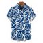 Men's Vacation Shirt Minimal Abstract Tropical Leaf Print Button Up Shirt - Bleu Marine 5XL