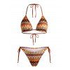 Ethnic Style Bikini Swimsuit Colorblock Zig Zag Geometric Print Tied High Cut Briefs Halter Vacation Swimwear Set - Orange L | US 8-10