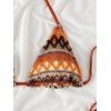 Ethnic Style Bikini Swimsuit Colorblock Zig Zag Geometric Print Tied High Cut Briefs Halter Vacation Swimwear Set - Orange L | US 8-10