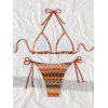 Ethnic Style Bikini Swimsuit Colorblock Zig Zag Geometric Print Tied High Cut Briefs Halter Vacation Swimwear Set - Orange L | US 8-10