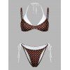 Beach Faux Twinset Bikini Swimsuit Polka Dots Print Colorblock High Cut Briefs Halter 2 in 1 Swimwear Set - Brun L | US 8-10