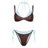 Beach Faux Twinset Bikini Swimsuit Polka Dots Print Colorblock High Cut Briefs Halter 2 in 1 Swimwear Set - Bleu Toile de Jean L | US 8-10