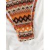 Ethnic Couple Outfit Zig Zag Geometric Print Tied High Cut Briefs Halter Bikini Swimsuit and Striped Print Shirt Set - multicolor S | US 4
