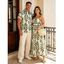 Hawaiian Couple Outfit Tropical Pinnate Leaf Leaf Print Pocket Tied Shoulder Dress and Shirt Set - Vert S | US 4