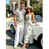 Vacation Couple Outfit Tropical Leaf Print Spaghetti Strap Long Dress and Shirt Set - Vert clair S | US 4