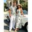 Vacation Couple Outfit Tropical Leaf Print Spaghetti Strap Long Dress and Shirt Set - Vert clair S | US 4