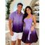Casual Couple Outfit Ombre Ruched Bust Belt Sweetheart Neck A Line Mini Dress and Roll Up Sleeve Shirt Matching Outfit - Pourpre S | US 4