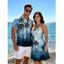 Tie Dye Palm Tree Print V Neck Hawaii Vacation And Short Sleeve Shirt Matching Outfit - Bleu S | US 4