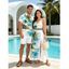 Vacation Couple Outfit Beach Coconut Tree Print Slit Dress and Shirt Set - Bleu Ciel S | US 4