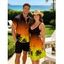 Vacation Couple Outfit Ombre Coconut Tree Seagulls Pattern Spaghetti Strap V Neck A Line Mini Tank Dress and Roll Up Sleeve Shirt Beach Matching Outfit - Vert S | US 4