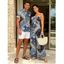 Bohemian Couple Outfit Paisley Geometric Print Pocket Bowknot Off the Shoulder Jumpsuit and Shirt Set - NAVY BLUE S | US 4