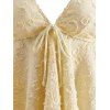 Hawaiian Couple Outfit Solid Color Jacquard Lace Tied High Cut Briefs Halter Tankini Swimsuit and Colorblock Floral Leaf Print Shirt Set - LIGHT YELLOW S | US 4