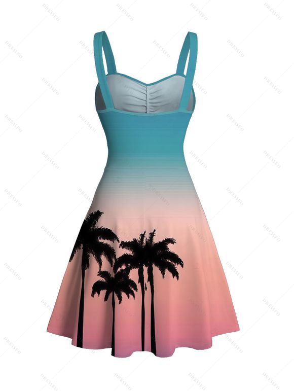 Hawaiian Vacation Dress Ombre Coconut Tree Print Ruched Bust Mini Dress - multicolor XXXXXL | US 20