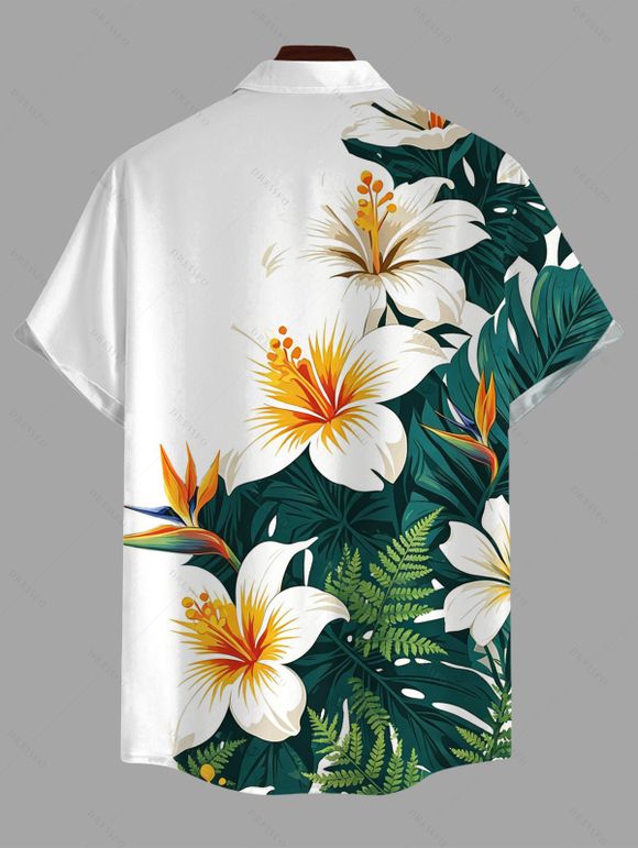 Men's Hawaiian Vacation Shirt Tropical Hibiscus Floral Bamboo Leaf Print Button Up Shirt - Émeraude 5XL