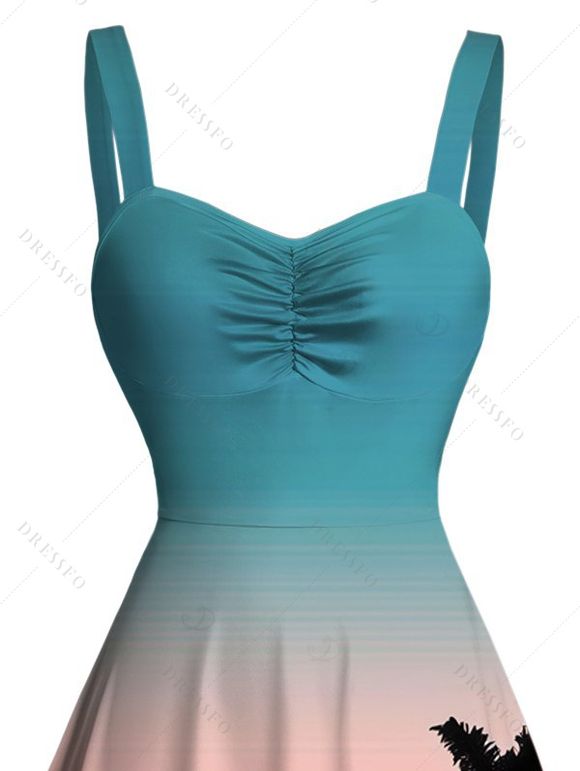 Hawaiian Vacation Dress Ombre Coconut Tree Print Ruched Bust Mini Dress - multicolor XXXXXL | US 20