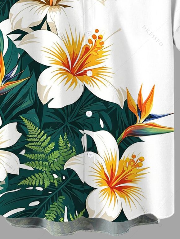 Men's Hawaiian Vacation Shirt Tropical Hibiscus Floral Bamboo Leaf Print Button Up Shirt - Émeraude 5XL