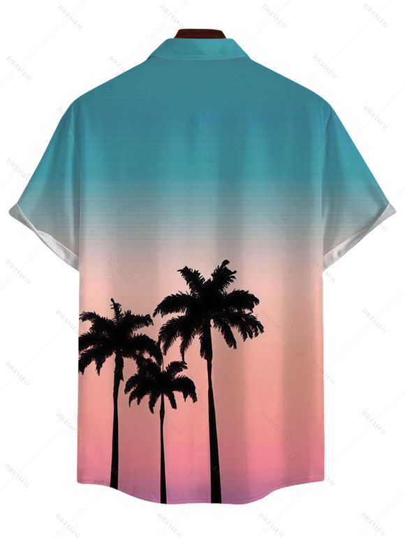 Men's Hawaiian Vacation Shirt Ombre Coconut Tree Print Button Up Shirt - multicolor 5XL